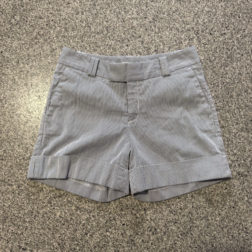 Banana Republic Martin Fit Shorts Womens 2 Chino Cuffed Striped Blue White 5"